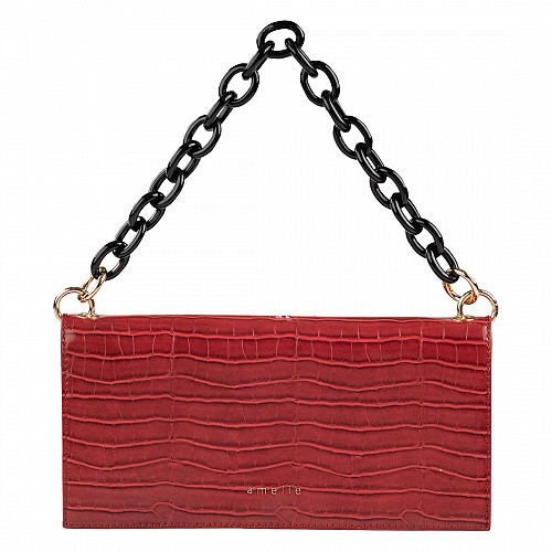 Clutch κροκό σε μπορντό χρώμα