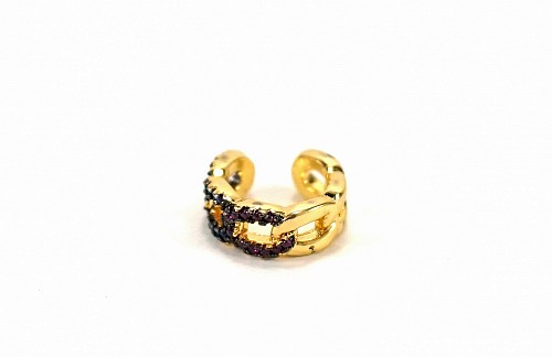 Ear cuff σε σχήμα αλυσίδα και τριχρωμία κρυστάλλων