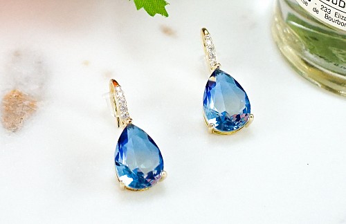 Σταθερά κρεμαστά σκουλαρίκια Royal Blue Crystal