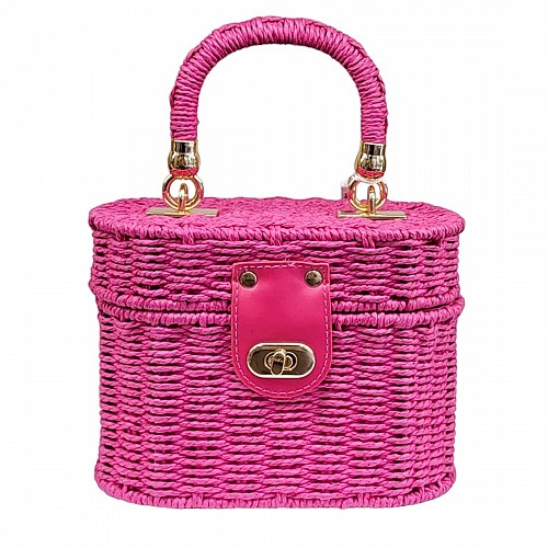 Ψάθινη ροζ τσάντα